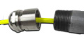 Female strain relief fitting with internal female thread
