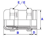 Liquid Tight Straight Strain Relief Fittings - EMI/RFI Proof - Grounded - Feed-Through, Nickel Plated Brass - Tech Drawing