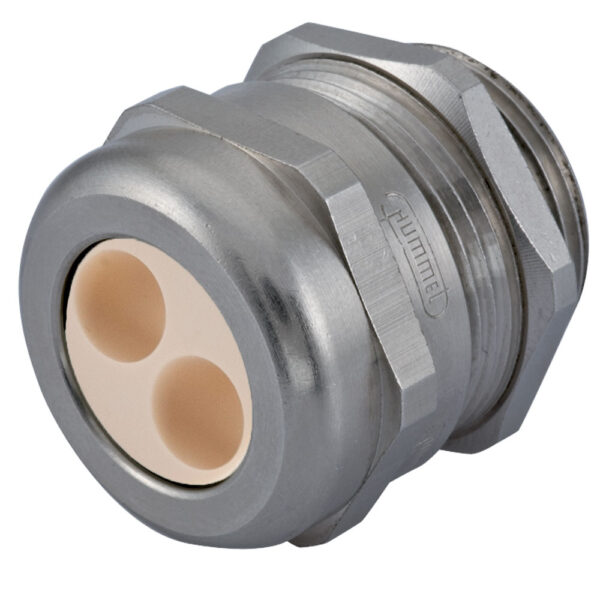 M40 x 1.5 Nickel Plated Brass Multi-Hole (2 Hole) Dome Cable Gland | Cord Grip | Strain Relief CD40M4-BR