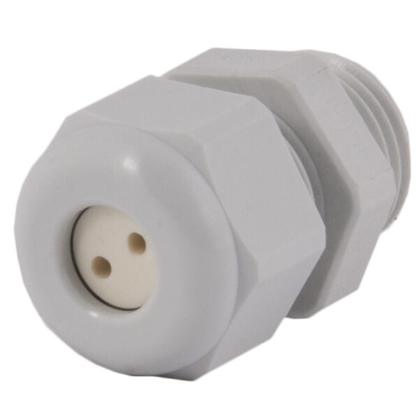 3/8" NPT Gray Nylon Standard Dome Multi-Hole (2 Holes) Cable Gland | Cord Grip | Strain Relief CD09N2-GY