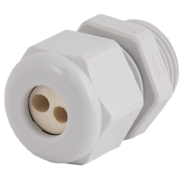 3/8" NPT Gray Nylon Standard Dome Multi-Hole (2 Holes) Cable Gland | Cord Grip | Strain Relief CD09N4-GY