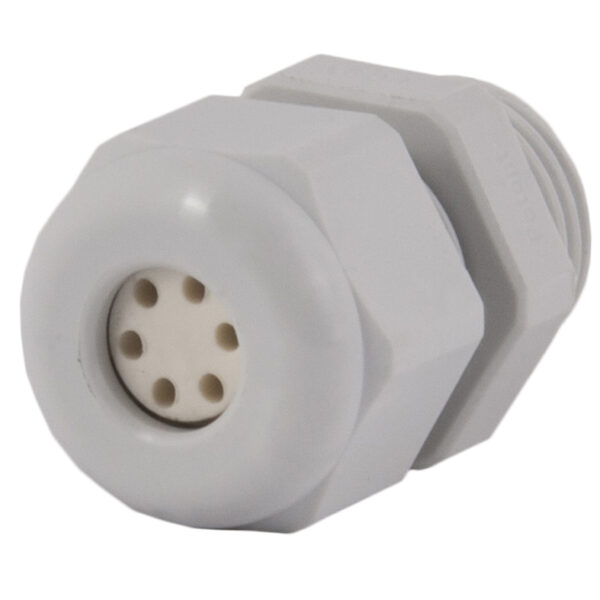 3/8" NPT Gray Nylon Standard Dome Multi-Hole (6 Holes) Cable Gland | Cord Grip | Strain Relief CD09N6-GY