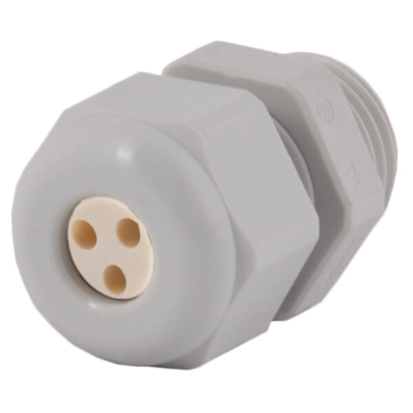 3/8" NPT Gray Nylon Standard Dome Multi-Hole (3 Holes) Cable Gland | Cord Grip | Strain Relief CD09N7-GY
