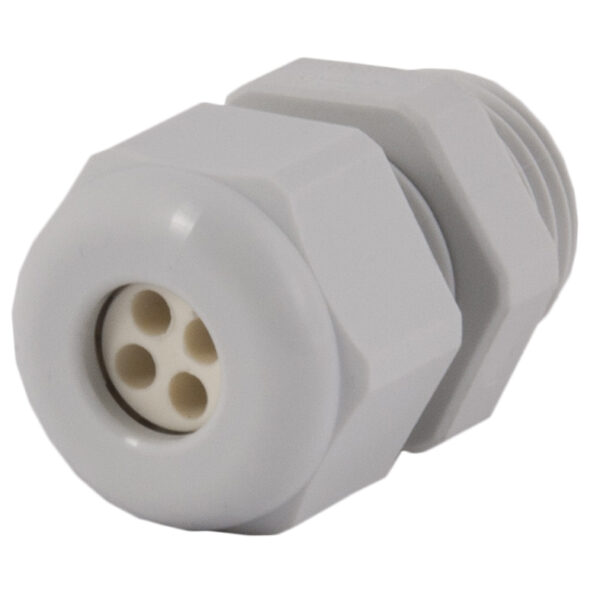 3/8" NPT Gray Nylon Standard Dome Multi-Hole (4 Holes) Cable Gland | Cord Grip | Strain Relief CD09N8-GY