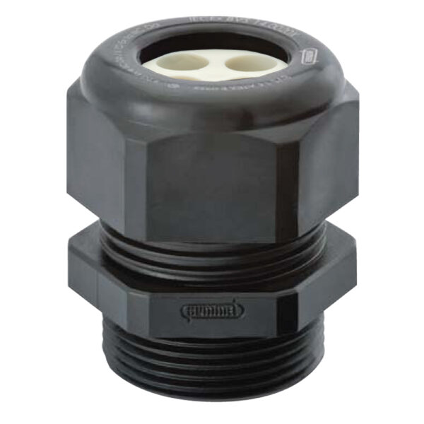 1/2" NPT Black Nylon High Impact / DIV Rated Fiber Reinforced Multi-Hole (2 hole) Dome Cable Gland | Cord Grip | Strain Relief CD13N4-BXA