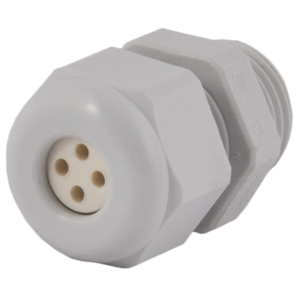 1/2" NPT Gray Nylon Standard Dome Multi-Hole (4 Holes) Cable Gland | Cord Grip | Strain Relief CD16N3-GY