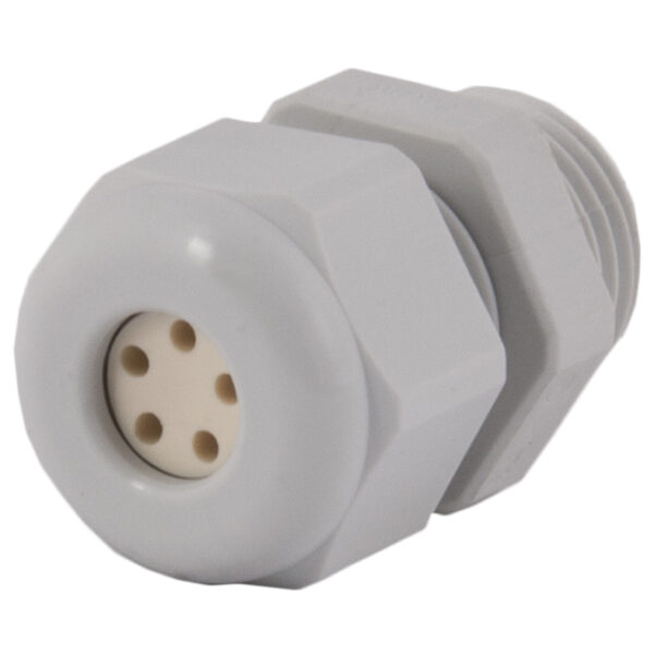 1/2" NPT Gray Nylon Standard Dome Multi-Hole (5 Holes) Cable Gland | Cord Grip | Strain Relief CD16N4-GY