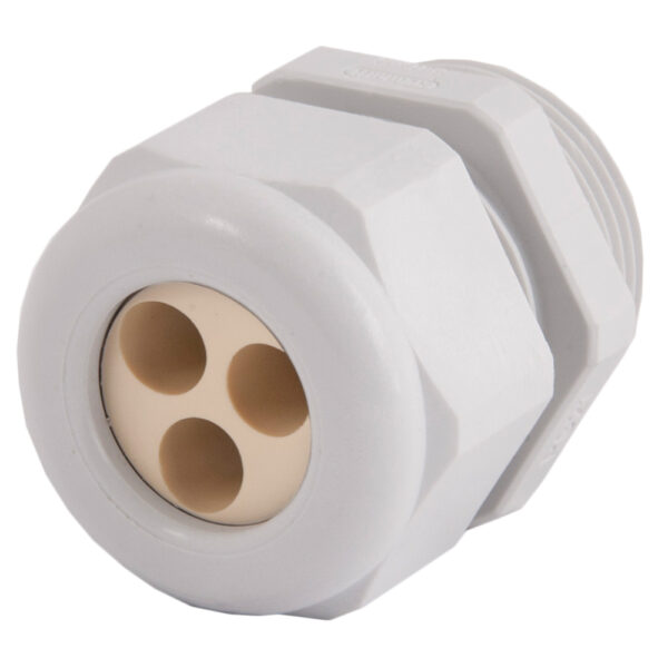 3/4" NPT Gray Nylon Standard Dome Multi-Hole (3 Holes) Cable Gland | Cord Grip | Strain Relief CD21N7-GY