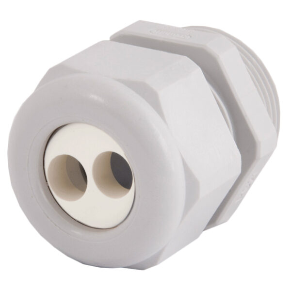 1-1/2" NPT Gray Nylon Standard Dome Multi-Hole (2 Holes) Cable Gland | Cord Grip | Strain Relief CD36N4-GY