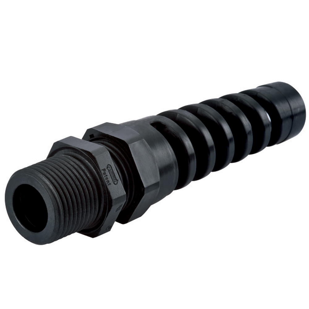 M25 x 1.5 Black Nylon Reduced Flex Elongated Thread Cable Gland | Cord Grip | Strain Relief CF25DR-BK