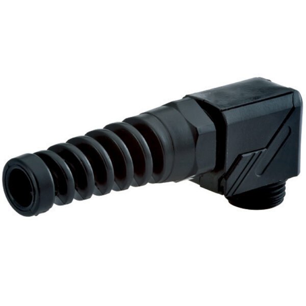M16 x 1.5 Black Nylon Standard Flex Snap Elbow Cable Gland | Cord Grip | Strain Relief EF16MA-BK