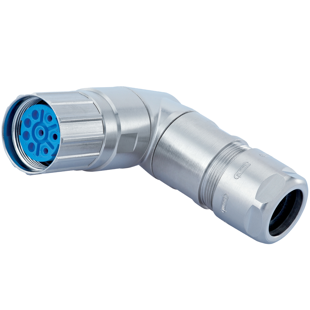 M23 Power Right Angle Connector, EMI, Female Thread, Rotatable, 7.576