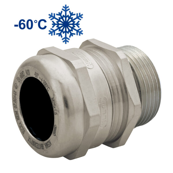 Ex-e PG 36 Nickel Plated Brass Low Temp Nylon Spline Buna-N Insert Standard Elongated Thread Dome Cable Gland | Cord Grip CC36CA-MX