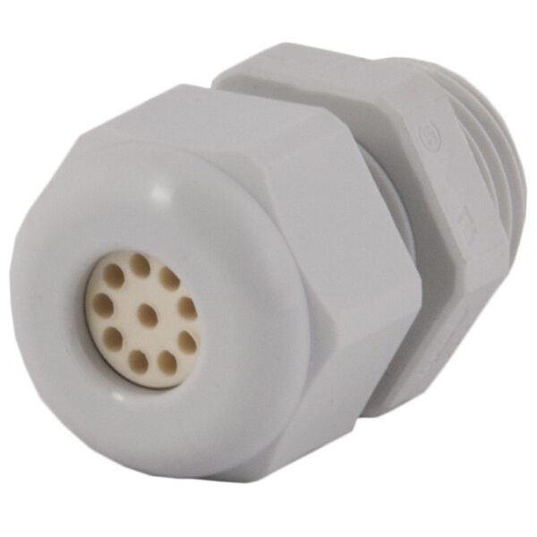 PG 9 Gray Nylon Standard Dome Multi-Hole (10 Holes) Cable Gland | Cord Grip | Strain Relief CD09A5-GY