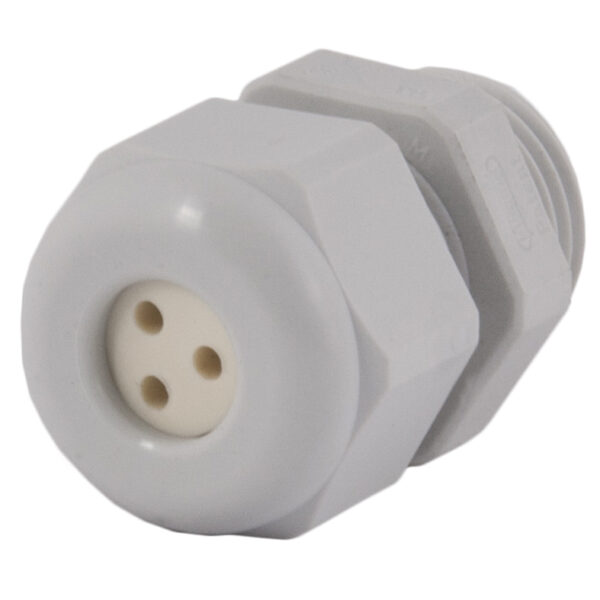PG 9 Gray Nylon Standard Dome Multi-Hole (3 Holes) Cable Gland | Cord Grip | Strain Relief CD09A7-GY
