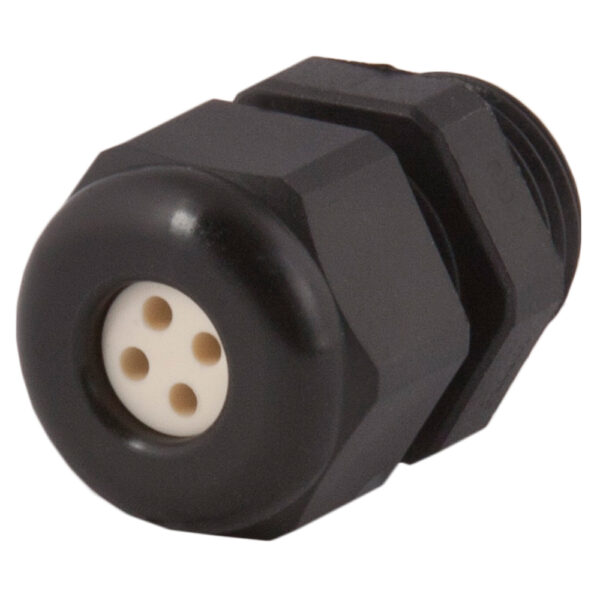 PG 9 Black Nylon Standard Dome Multi-Hole (4 Holes) Cable Gland | Cord Grip | Strain Relief CD09A8-BK