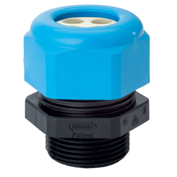 3/8" NPT Blue/Black Nylon High Impact / DIV Rated Fiber Reinforced Multi-Hole (4 hole) Dome Cable Gland | Cord Grip | Strain Relief CD09N1-BXI