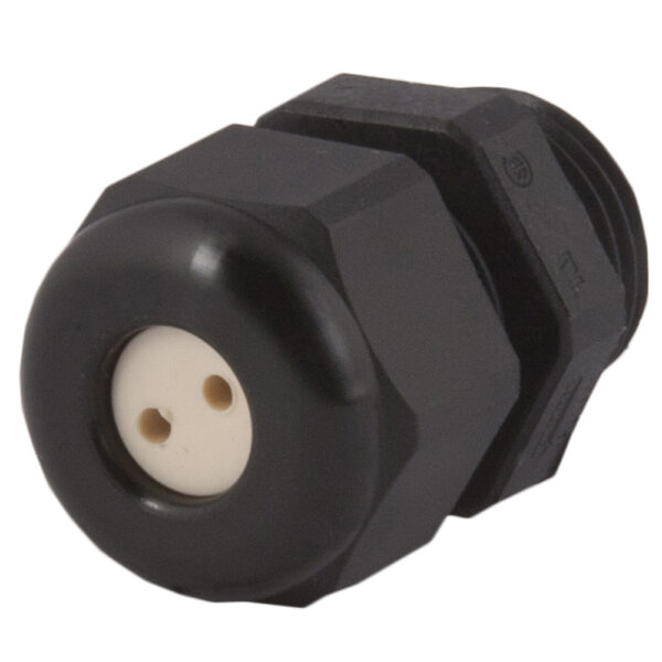 3/8" NPT Black Nylon Standard Dome Multi-Hole (2 Holes) Cable Gland | Cord Grip | Strain Relief CD09N2-BK