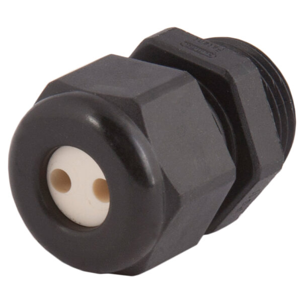 3/8" NPT Black Nylon Standard Dome Multi-Hole (2 Holes) Cable Gland | Cord Grip | Strain Relief CD09N4-BK