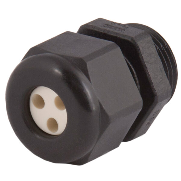 3/8" NPT Black Nylon Standard Dome Multi-Hole (3 Holes) Cable Gland | Cord Grip | Strain Relief CD09N7-BK