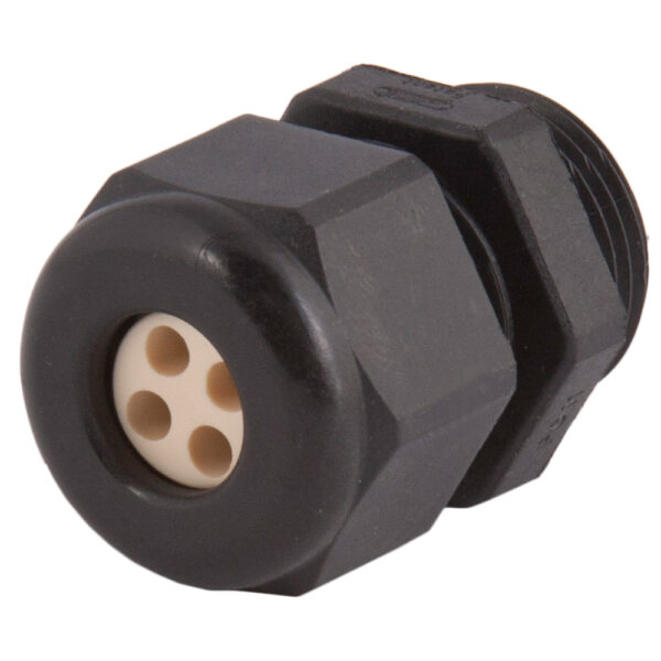 3/8" NPT Black Nylon Standard Dome Multi-Hole (4 Holes) Cable Gland | Cord Grip | Strain Relief CD09N8-BK