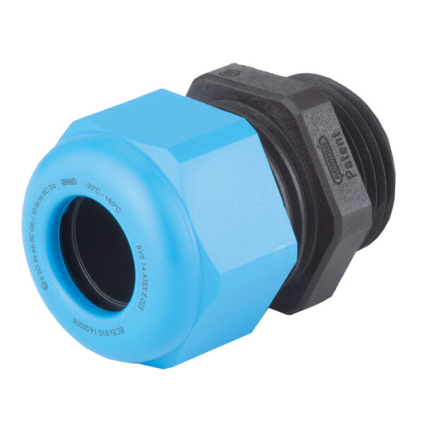 3/8" NPT Blue/Black Nylon High Impact / DIV Rated Fiber Reinforced Reduced Cable Gland | Cord Grip | Strain Relief CD09NR-BXI