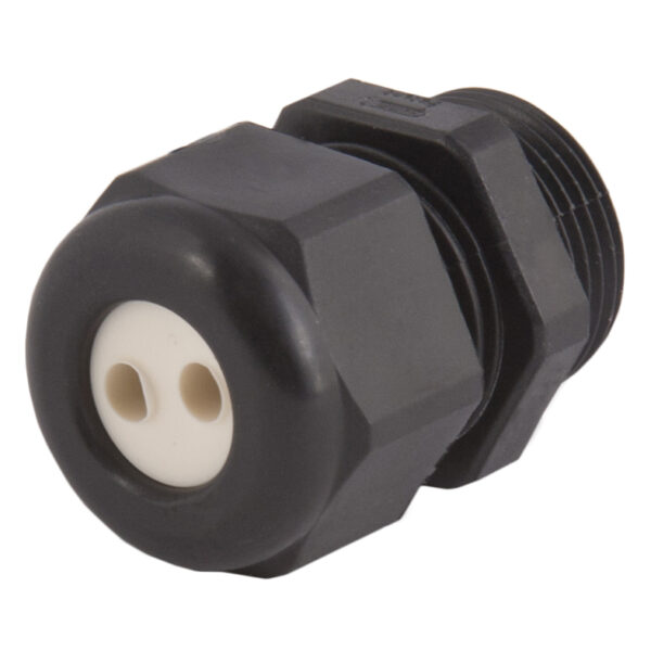 PG 11 Black Nylon Standard Dome Multi-Hole (2 Holes) Cable Gland | Cord Grip | Strain Relief CD11A3-BK