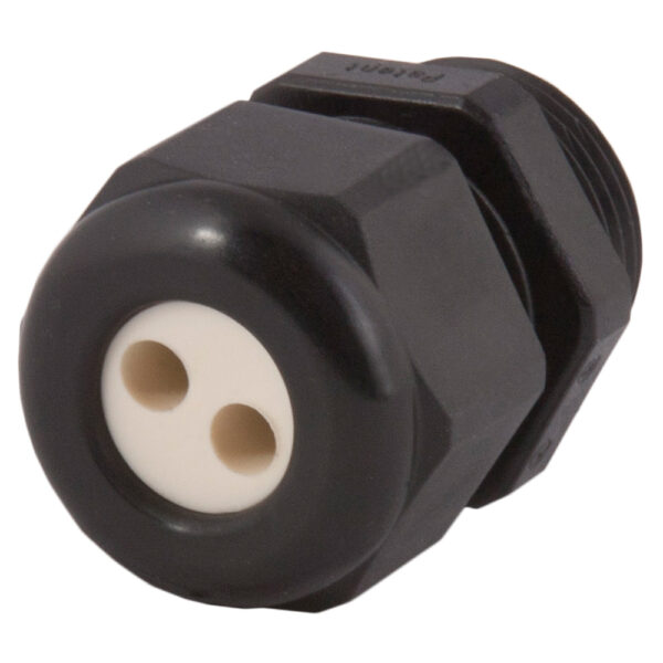 1/2" NPT Black Nylon Standard Dome Multi-Hole (2 Holes) Cable Gland | Cord Grip | Strain Relief CD13N9-BK