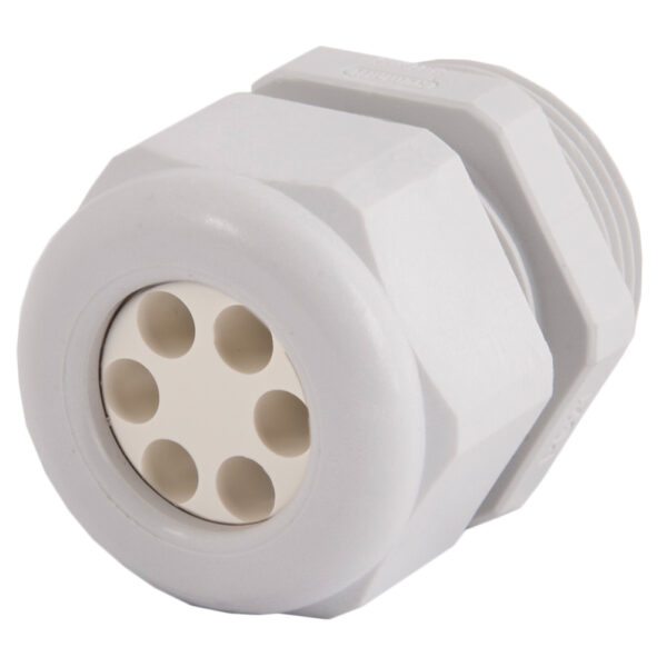 PG 16 Gray Nylon Standard Dome Multi-Hole (6 Holes) Cable Gland | Cord Grip | Strain Relief CD16A0-GY