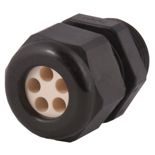 PG 16 Black Nylon Standard Dome Multi-Hole (5 Holes) Cable Gland | Cord Grip | Strain Relief CD16A4-BK