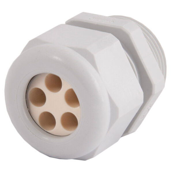PG 16 Gray Nylon Standard Dome Multi-Hole (5 Holes) Cable Gland | Cord Grip | Strain Relief CD16A4-GY