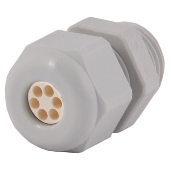1/2" NPT Gray Nylon Standard Dome Multi-Hole (6 Holes) Cable Gland | Cord Grip | Strain Relief CD16N8-GY