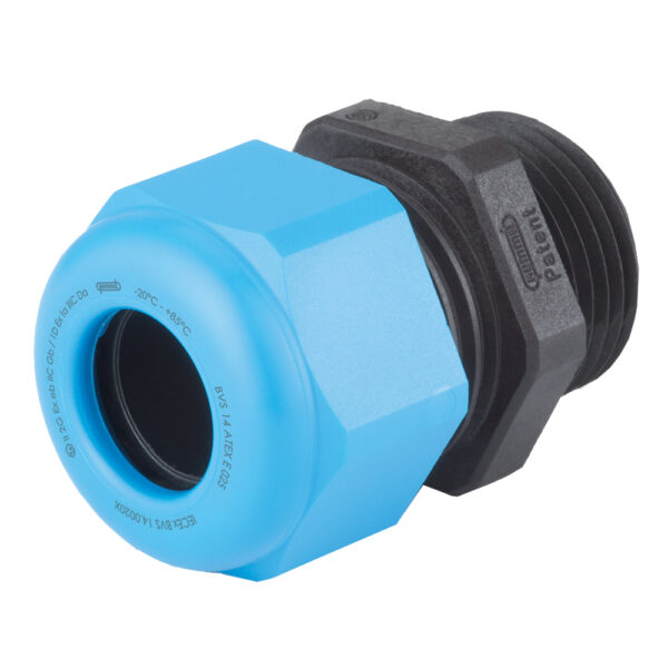M20 x 1.5 Blue/Black Nylon High Impact / DIV Rated Fiber Reinforced Elongated Thread Reduced Cable Gland | Cord Grip | Strain Relief CD20DR-BXI