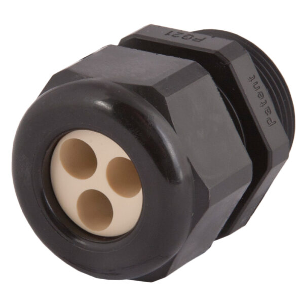 3/4" NPT Black Nylon Standard Dome Multi-Hole (3 Holes) Cable Gland | Cord Grip | Strain Relief CD21N2-BK