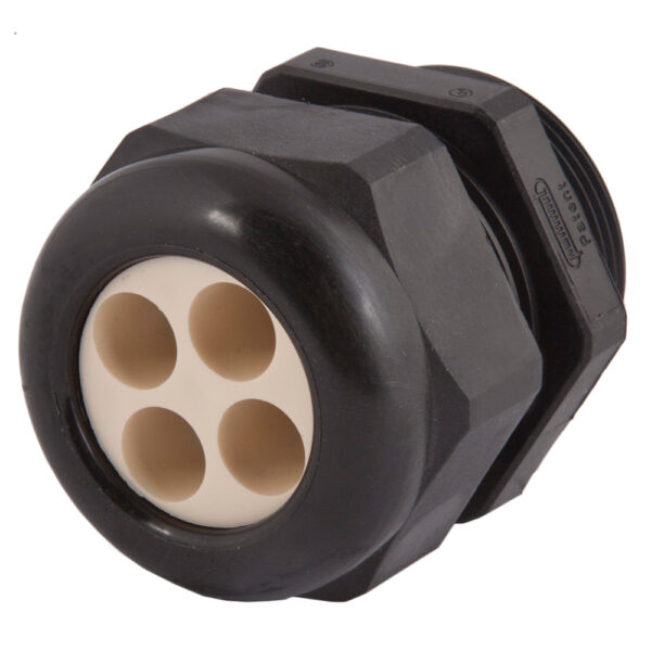 PG29 Black Nylon Standard Dome Multi-Hole (4 Holes) Cable Gland | Cord Grip | Strain Relief CD29A2-BK