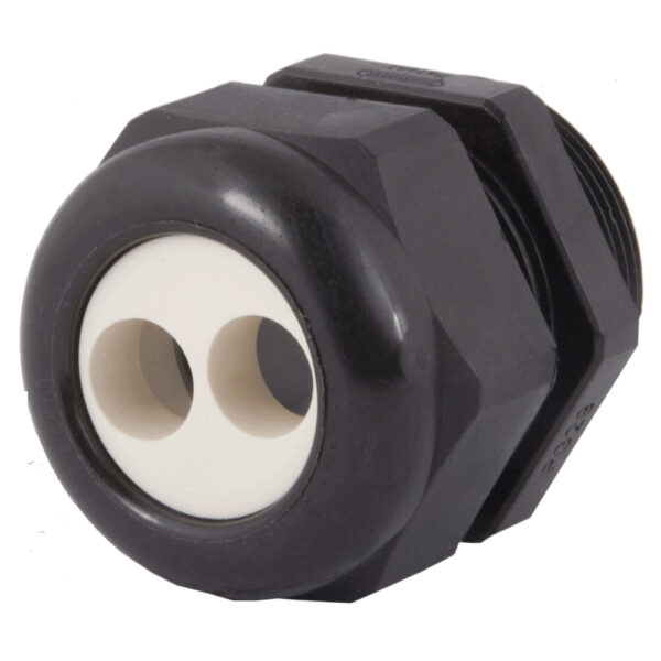 PG 29 Black Nylon Standard Dome Multi-Hole (2 Holes) Cable Gland | Cord Grip | Strain Relief CD29A9-BK