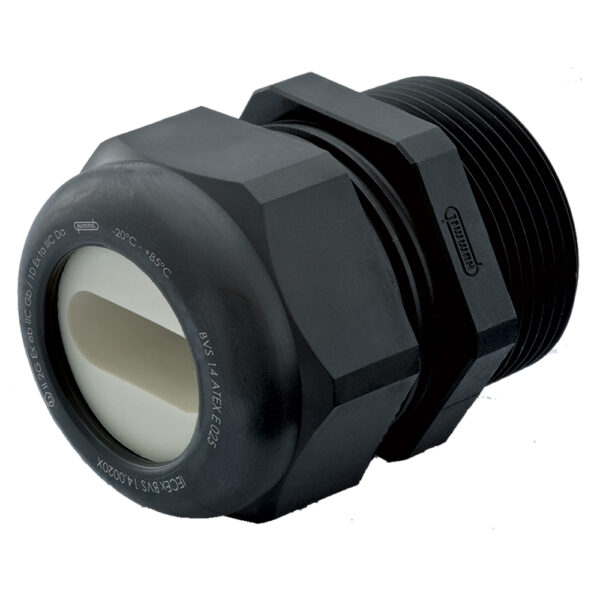 NPT 1 1/4" Black Fiberglass Reinforced Polyamide High Impact / DIV Rated Flat Cable Dome Cable Gland | Cord Grip | Strain Relief CD29LS20-BXA