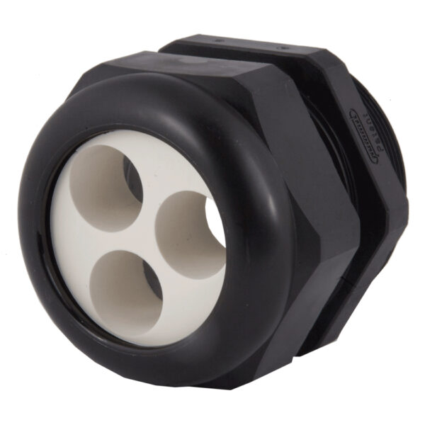 PG48 Black Nylon Standard Dome Multi-Hole (3 Holes) Cable Gland | Cord Grip | Strain Relief CD48A3-BK