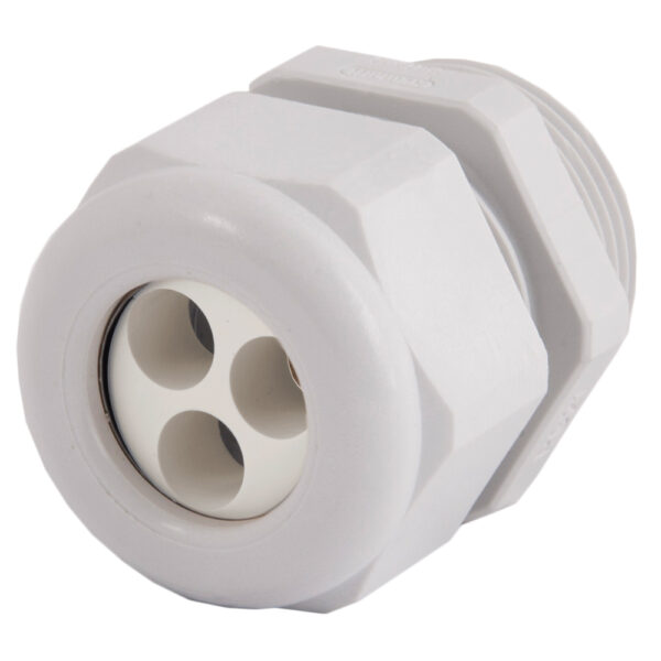 PG48 Gray Nylon Standard Dome Multi-Hole (3 Holes) Cable Gland | Cord Grip | Strain Relief CD48A3-GY