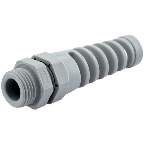 PG 7 / 1/4" NPT Gray Nylon Standard Flex Elongated Thread Cable Gland | Cord Grip | Strain Relief CF07CA-GY