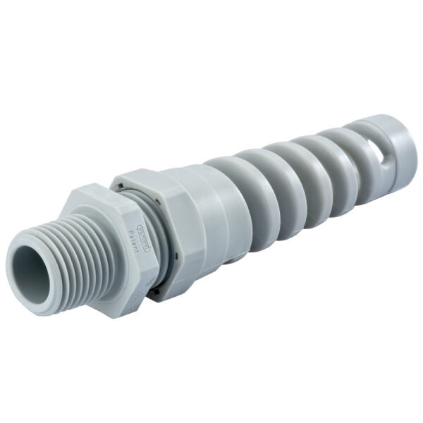 PG 7 / 1/4" NPT Gray Nylon Reduced Flex Elongated Thread Cable Gland | Cord Grip | Strain Relief CF07CR-GY