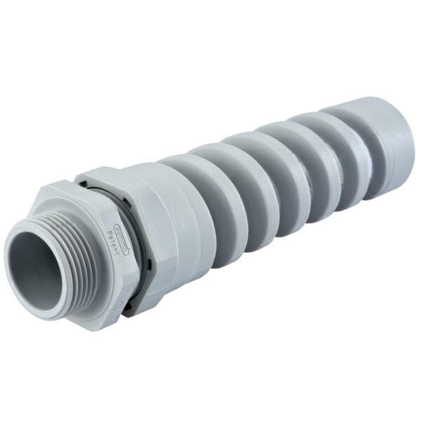 PG 7 / 1/4" NPT Grey Nylon Standard Flex Enlarged Body Cable Gland | Cord Grip | Strain Relief CF07GA-GY