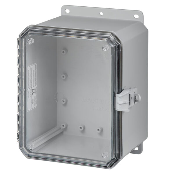 Polycarbonate Enclosure 10" x 8" x 6" | Low Profile Hinged Clear Cover Non-Metallic Lockin | SP10086LPCNL