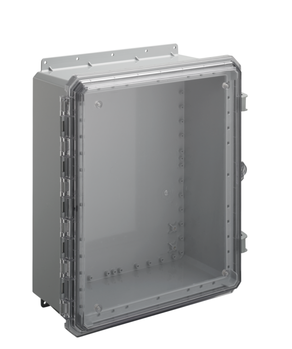 Polycarbonate Enclosure 20" x 16" x 8" | Clear Cover Two Latches with Integrated Flanges | SG201608CE