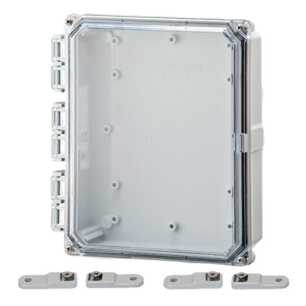 Polycarbonate Enclosure 10" x 8" x 2" | Hinged Opaque Four Screw Cover | SH10082HC-6P