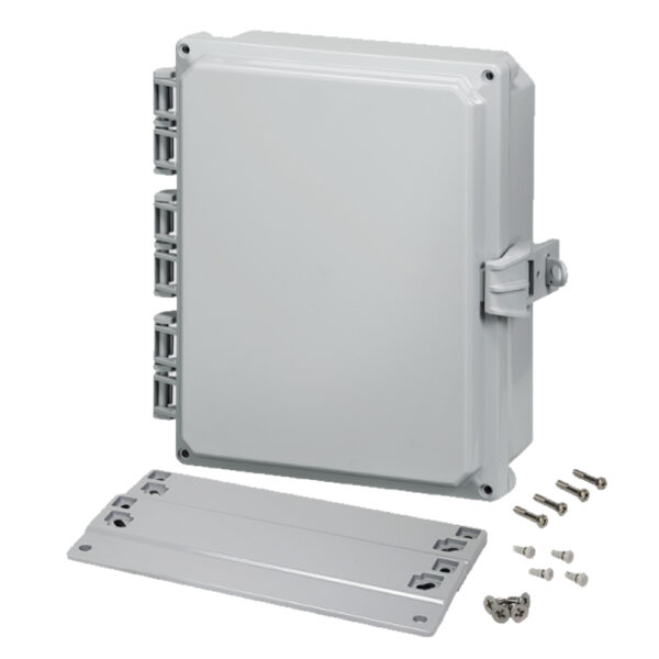 Polycarbonate Enclosure 10" x 8" x 2" | Hinged Opaque Cover Non-Metallic Locking Latch | SH10082HCFNL