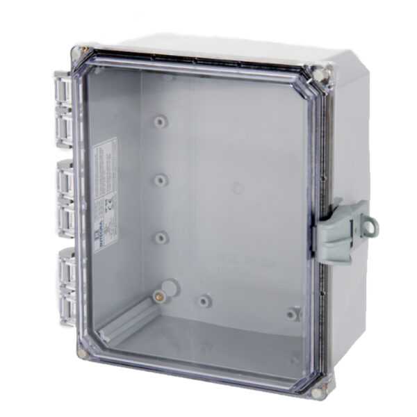 Polycarbonate Enclosure 10" x 8" x 4" | Hinged Clear Cover Non-Metallic Locking Latch | SH10084HCFNL