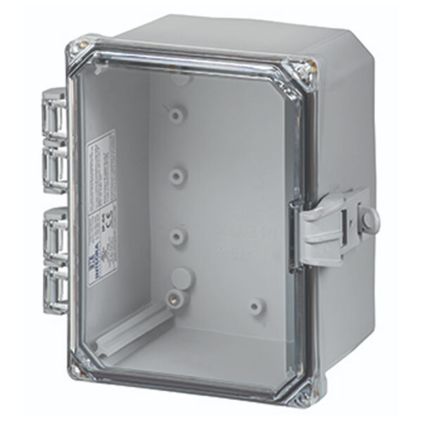 Polycarbonate Enclosure 10" x 8" x 4" | Hinged Clear Cover Non-Metallic Locking Latch | SH10084HCNL