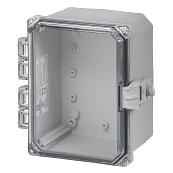 Polycarbonate Enclosure 10" x 8" x 6" | Hinged Clear Cover Non-Metallic Locking Latch | SH10086HCFNL