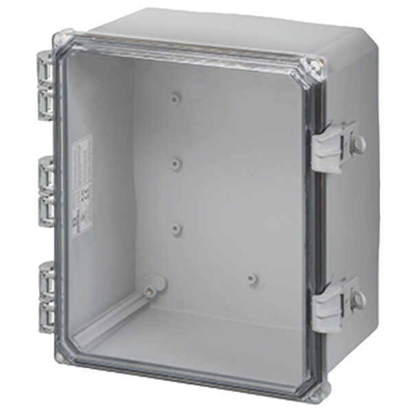 Polycarbonate Enclosure 12" x 10" x 4" | Hinged Clear Cover Non-Metallic Locking Latch | SH12104HCFNL
